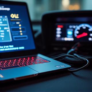 Laptop connected to a car's ECU for remapping illustration.
